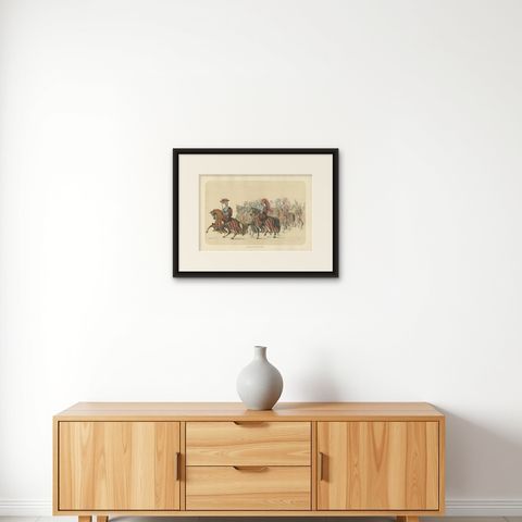 Commander with Escort, A Majestic Cavalry Procession from Bern’s 1853 Festival, shown framed on a wall