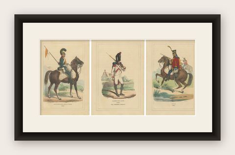 Set of 3 Antique Prints of Various Soldiers by Weber, '1843', shown framed