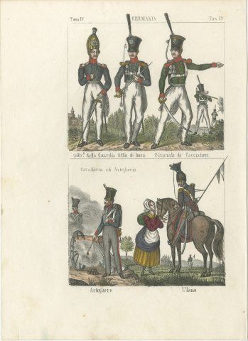 German Guard, Line and Chasseur Officers with an Artilleryman and Uhlan, 1842, view 2