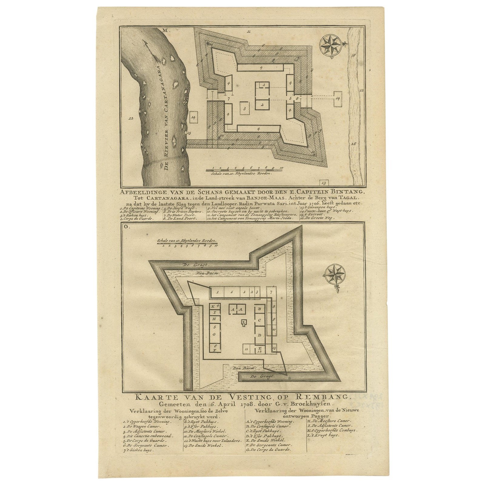 Antique Print of Fortresses in the Banyumas Region by Valentijn, 1726