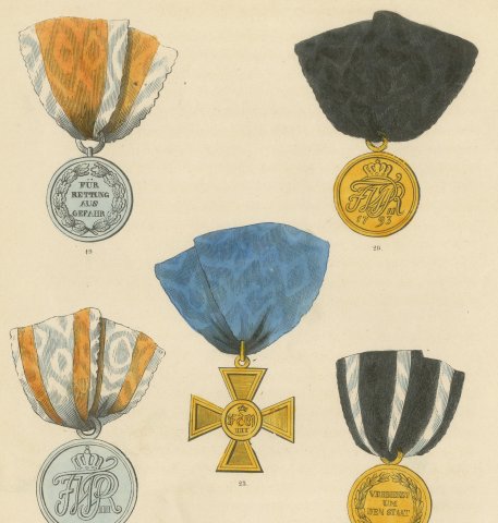 Prussian Medals, For Rescue from Danger and Service Bars, Plate LXIII, 1844, close-up 1