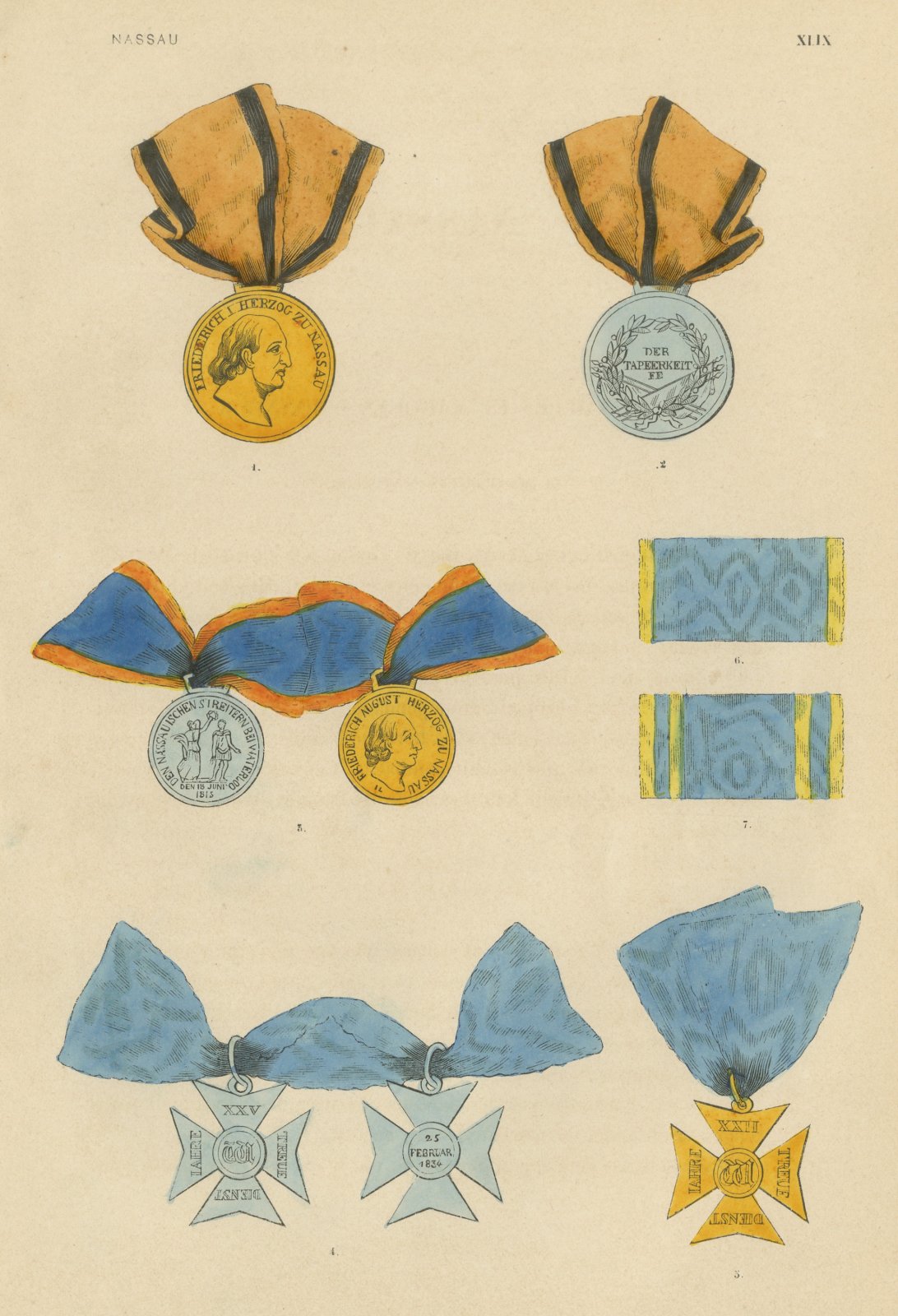 Nassau Medals, Waterloo Medal and Service Crosses, Plate XLIX, 1844