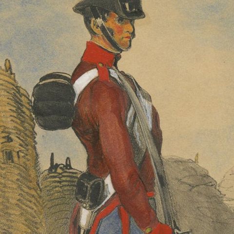 Austrian Artillery Soldier, 1835–1848, Hand-Coloured Lithograph, close-up 3