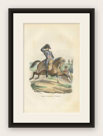 Officer d’Ordonnance de l’Empereur, French Imperial Guard Cavalry Print, 1843, shown framed