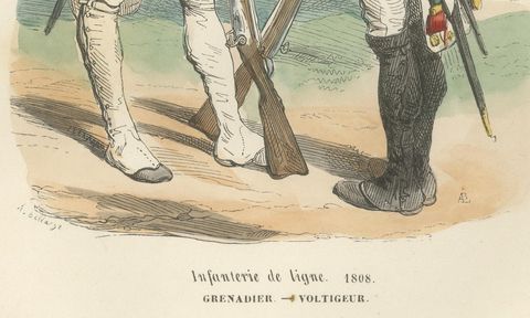 Infanterie de Ligne 1808, Grenadier and Voltigeur, Napoleonic Print, 1843, close-up 1