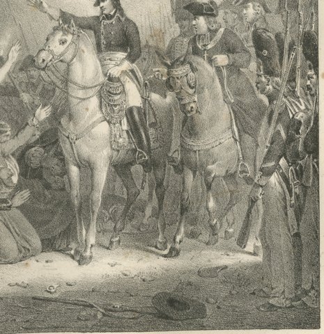 The Taking of Pavia, the Archbishop of Milan, Antique Madou Lithograph, 1827, close-up 2