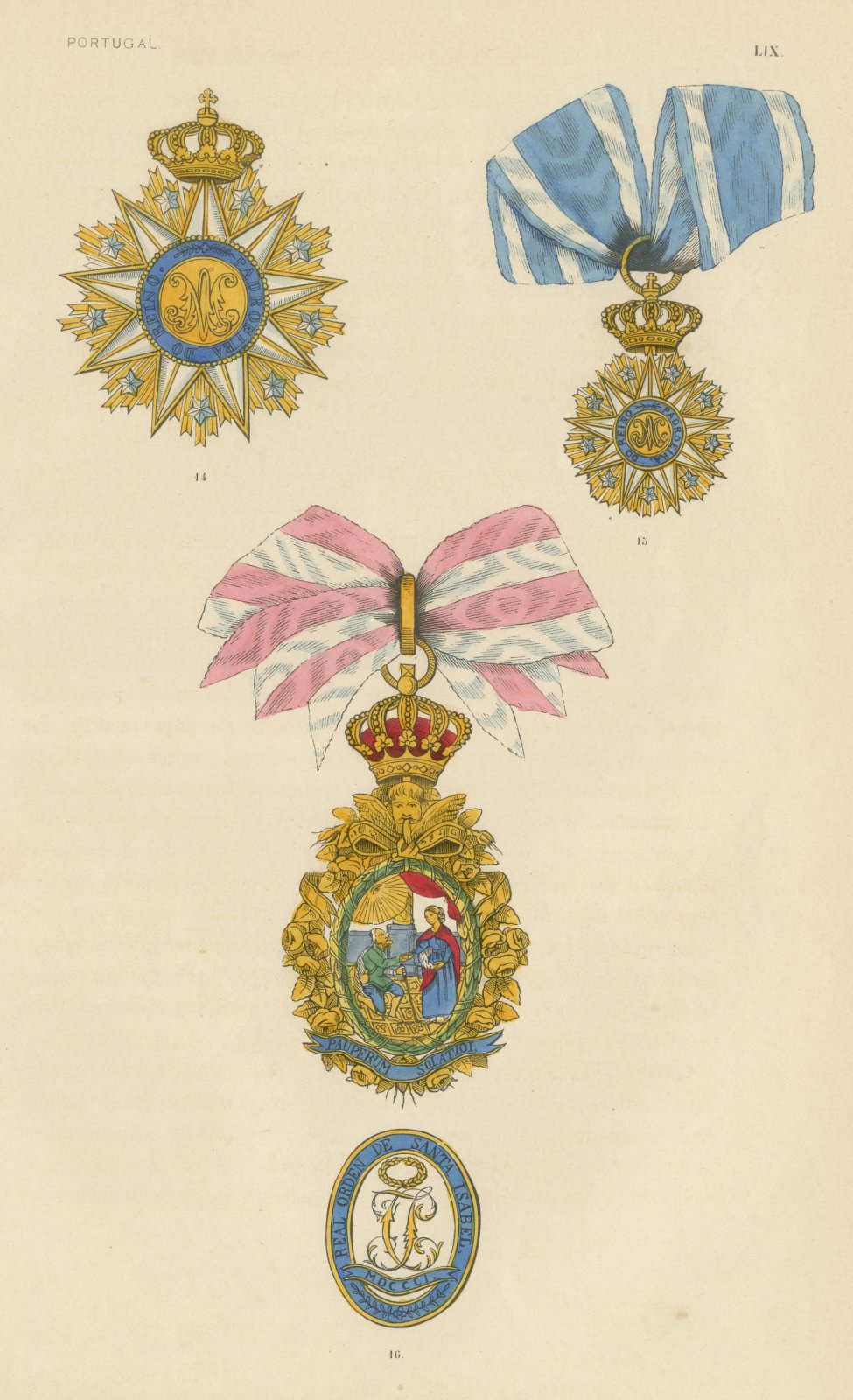 Orders of Portugal, Saint Isabel and Vila Viçosa Insignia, Plate LIX, 1844