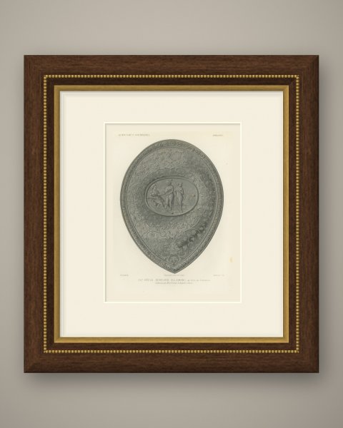German Shield, Sixteenth Century, Soltykoff Collection, Antique Print, 1851, shown framed