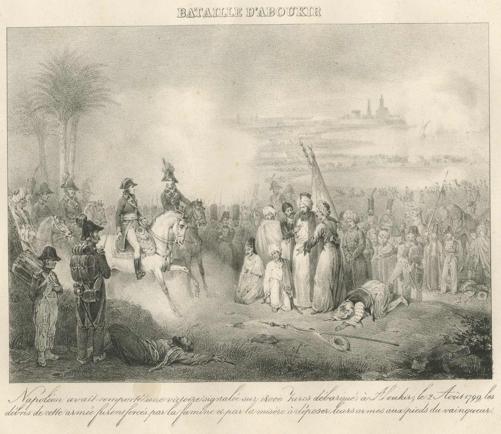 Battle of Aboukir, Napoleon in Egypt, Antique Madou Lithograph, 1827
