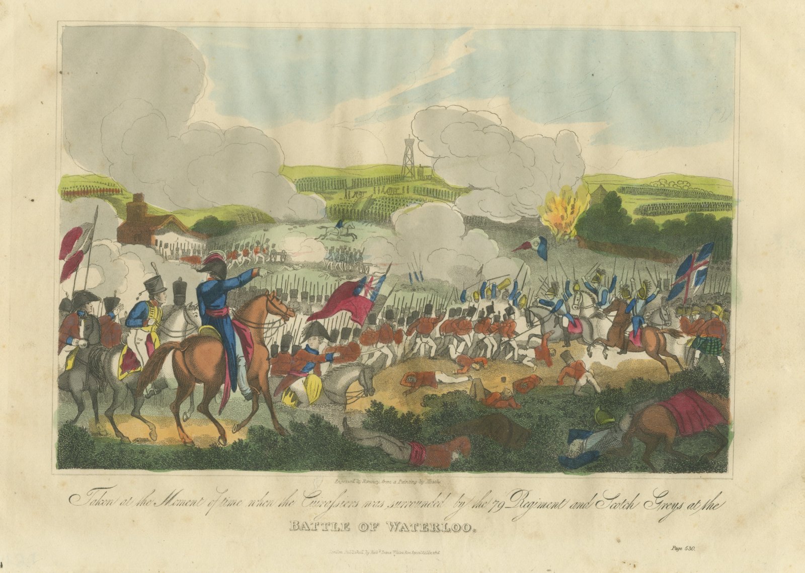 Battle of Waterloo with Cuirassiers Facing British Infantry, 1816