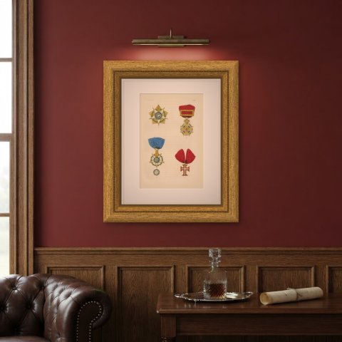 Orders of Portugal, Order of the Tower and Sword, Plate LVIII, 1844, shown framed on a wall