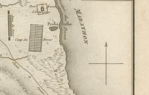 Antique Plan of the Battle of Marathon by Ambroise Tardieu, 1825, close-up 2