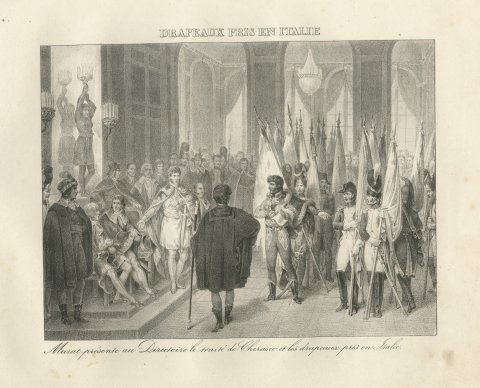 Murat Presents the Colors Taken in Italy, Antique Madou Lithograph, 1827