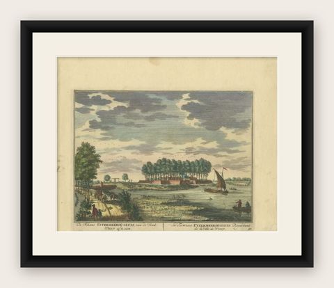 Antique Print of the Uitermeersesluis Fortress Seen from Weesp by Stoopendaal, shown framed