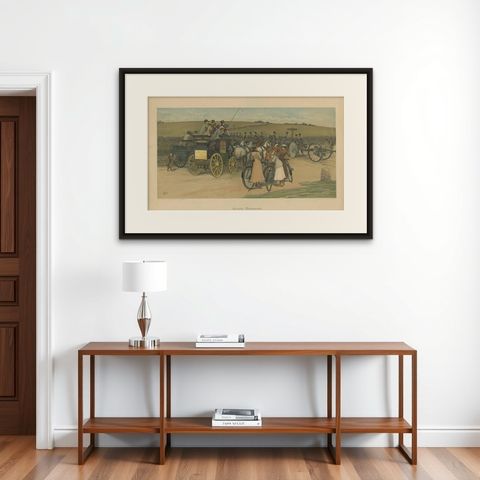 Antique Military Print of a Troop Manoeuvre by C.E. Clifford, 1901, shown framed on a wall