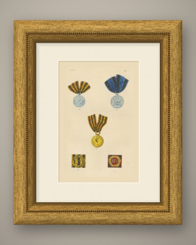 Russian Medals, Alexander I Medal and Service Bars, Plate LXX, 1844, shown framed