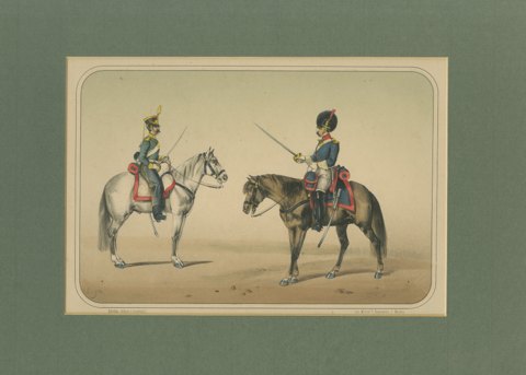 Two Spanish Cavalrymen in Crested Helmet and Bearskin Cap, Villegas, 1861, view 2