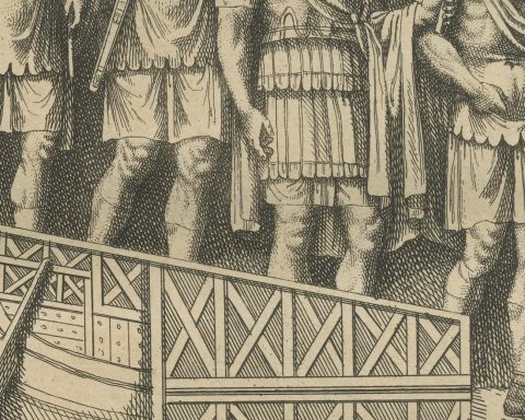Roman Army Crossing a Bridge of Boats, Trajan's Column, Montfaucon, 1722, close-up 2