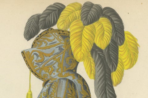 Knight in Full Tournament Armor on an Elaborately Caparisoned Horse, 1842 Litho, close-up 4