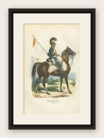 Chevau-Léger Français, Napoleonic Guard Cavalry Officer on Horseback, 1843, shown framed