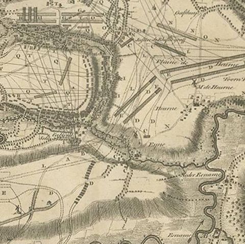 Antique Print of the Battle of Oudenard by I. Basire, 1751, close-up 2