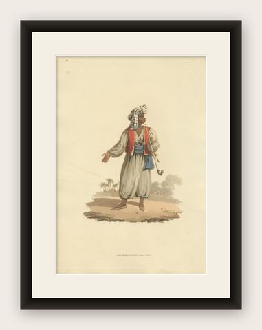 Antique Print of Military Chief of Upper Egypt, Hand-Colored Aquatint, 1818, shown framed