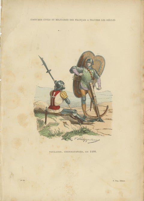 Set of Four Antique French Medieval Military Costume Prints, circa 1860, view 5