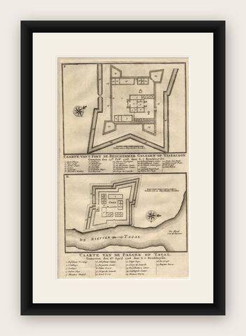 Antique Print of the Fortress on Cheribon or Cirebon, Java, Indonesia, 1726, shown framed