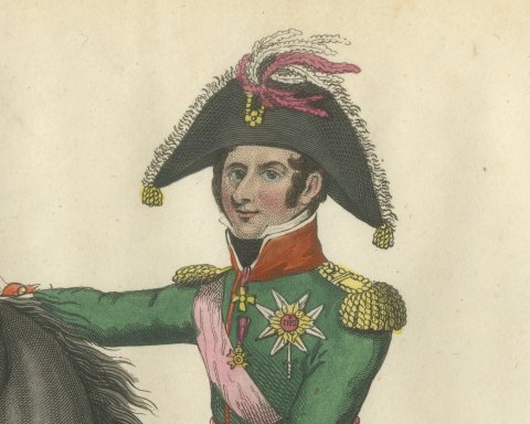 Bernadotte, Crown Prince of Sweden, on a Dark Gray Horse, 1816, close-up 1