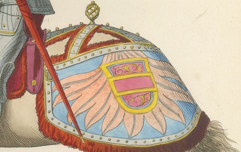 Armored Emperor Maximilian on Horseback in Ornate Renaissance Parade Dress. 1845, close-up 5