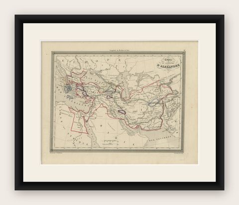 Alexander the Great’s Empire Map, Classical Campaign Routes, c.1800, shown framed