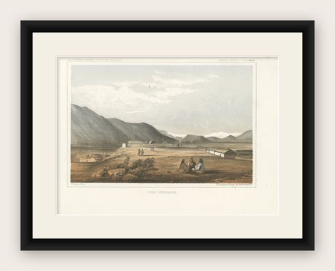 Fort Okinakane, Tinted Lithograph from the Pacific Railroad Survey, 1856, shown framed