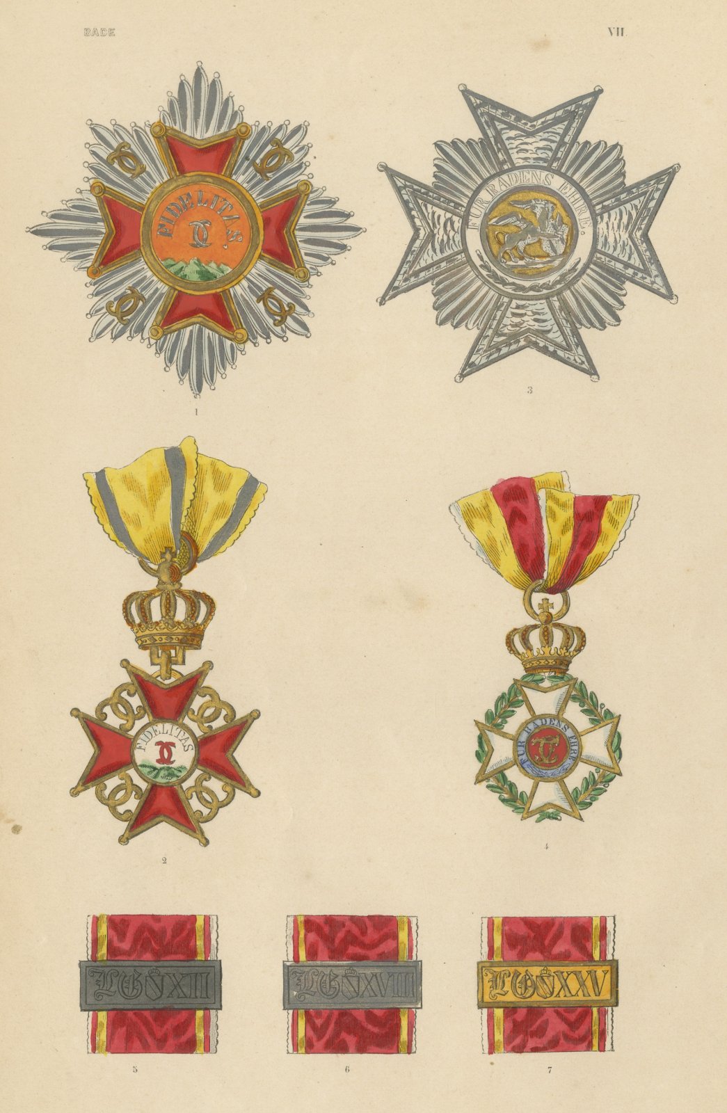 Orders of Baden, Order of Fidelity Insignia, Plate VII, Wood Engraving, 1844