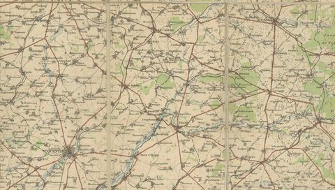 1914 WWI British War Office Map of Arras, Amiens and Reims, Edward Stanford, close-up 1