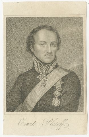 Antique Portrait Matvei Platov, Russian General, Engraving c.1815