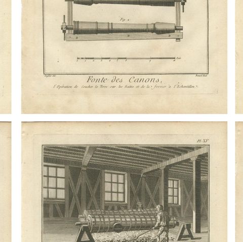 Rare Engravings Depicting the Intricate Process of Cannon Manufacturing, ca.1770, close-up 2