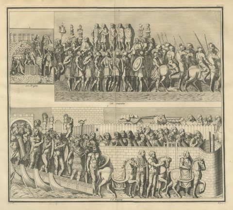 Roman Army at a Tribunal and a Bridge of Boats, Montfaucon, 1722