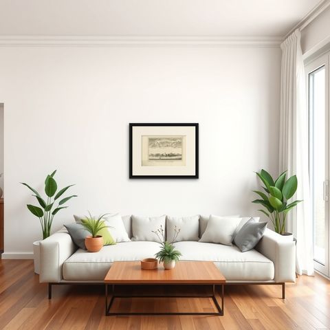 Antique Print of the Fort William at Anomabu, Central Region, Ghana, 1748, shown framed in a room