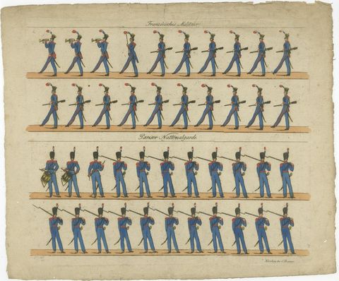 Antique Print of French Infantry Drill, Line Soldiers & National Guard, c.1800, view 2