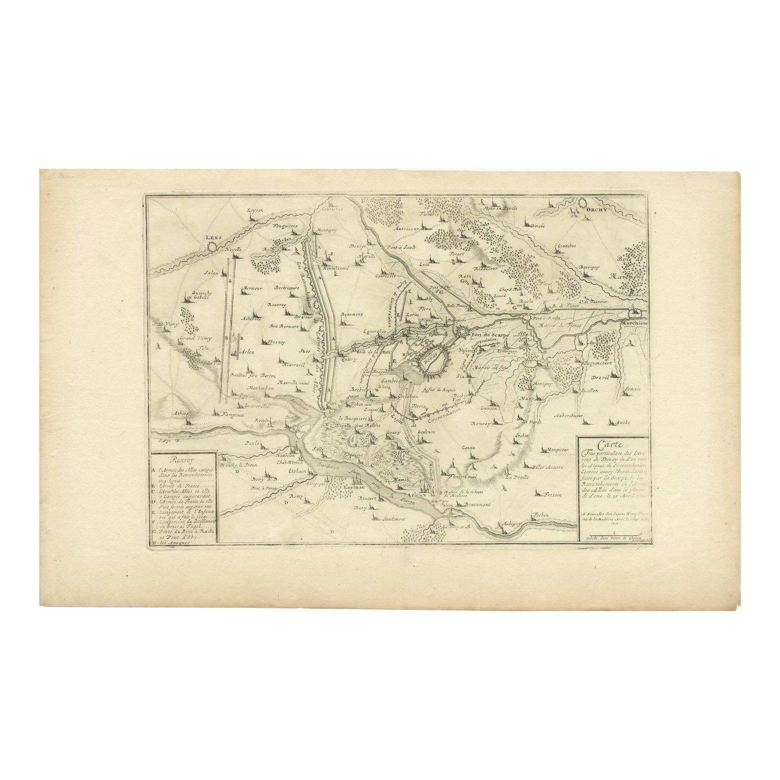 Detailed 1720s Map, Siege of Douay and Lines of Circumvallation, France
