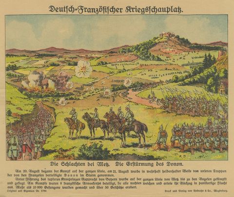 Battle of Metz 1914 Color Lithograph Print, WWI Historical Scene, close-up 1