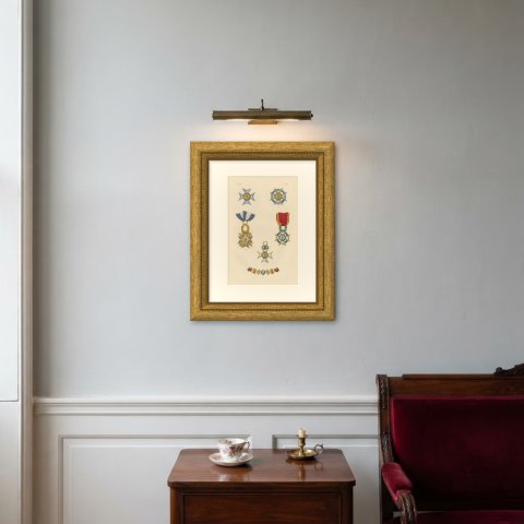 Orders of Spain, Al Mérito Militar Crosses and Collar, Plate XXVI, 1844, shown framed on a wall