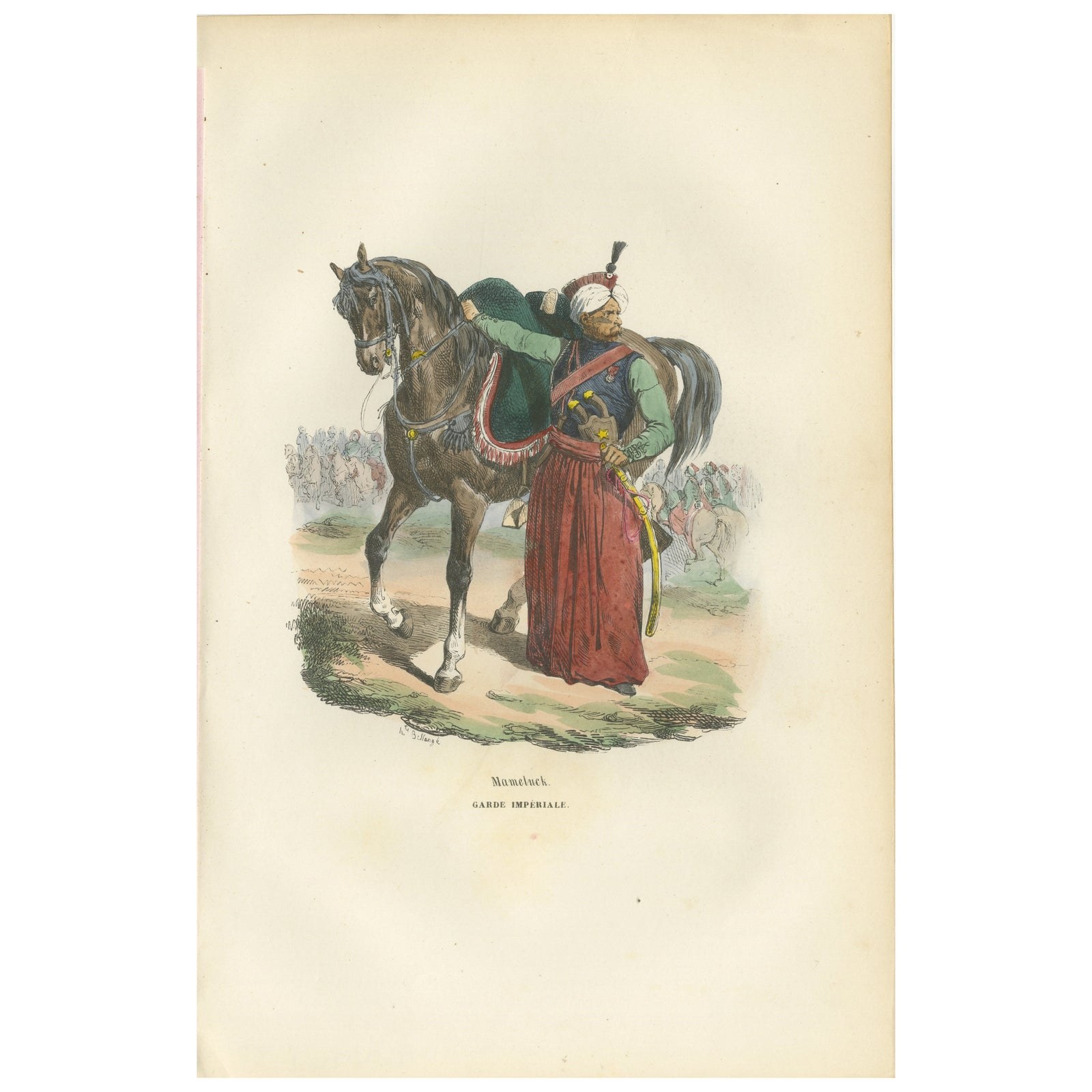 Napoleonic Mameluck of the Imperial Guard, hand-colored military print, 1843