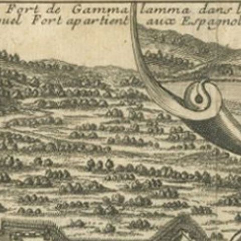 Antique Print of the Town and Fortress of Ternate by Renneville, 1725, close-up 1