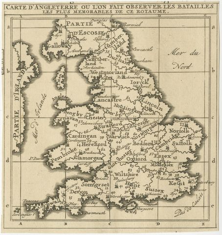Original Antique Map of England, Showing the Most Memorable Battles, view 2