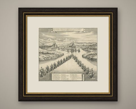 Copper Engraving by Merian of The Battle Fleet off Constantinople, 1646, shown framed