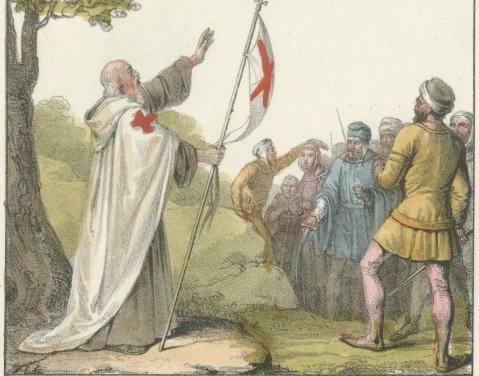 Peter of Amiens Preaching the Crusade and Two Crusaders in Mail, 1842, close-up 1