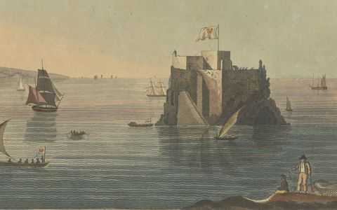 Views of Funchal and Fort Loo, Madeira, Hand-Colored Print from Bertuch, c.1800, close-up 2