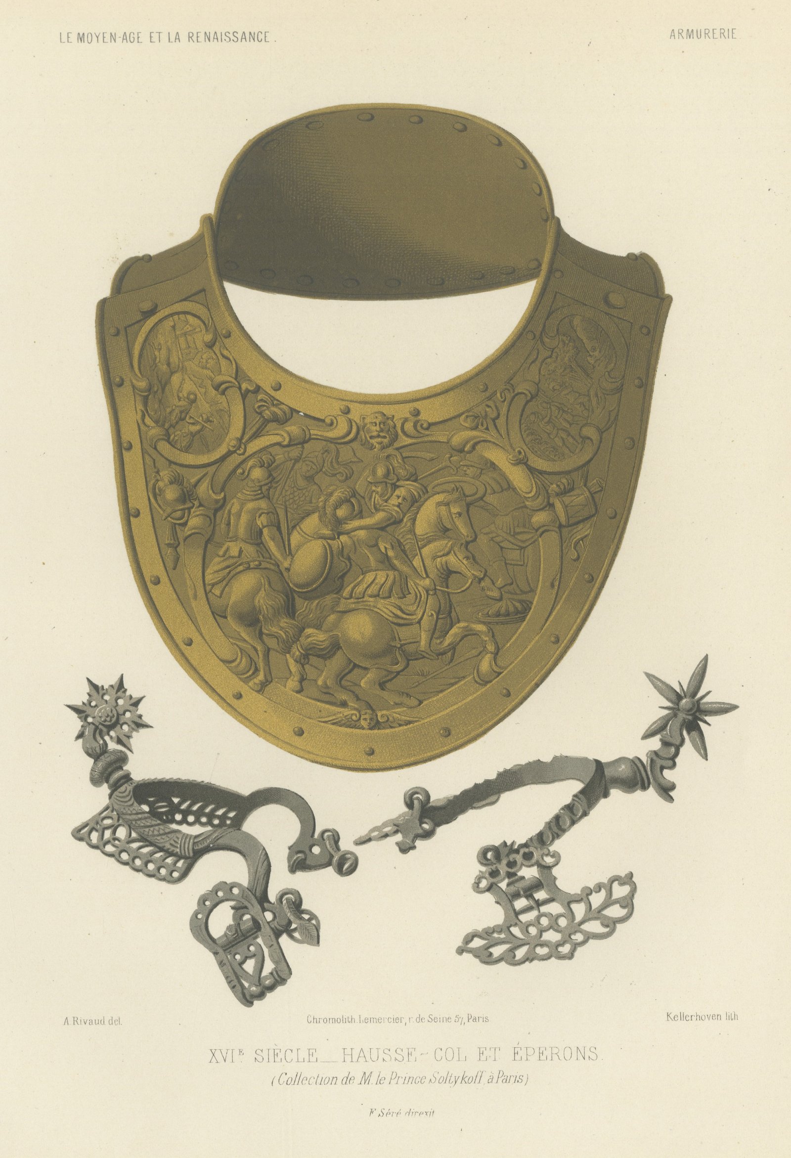 Sixteenth Century Gorget and Spurs, Soltykoff Collection, Antique Print, 1851