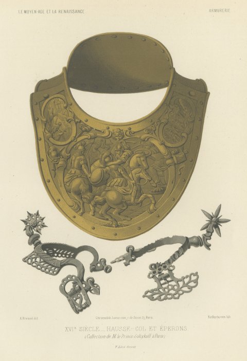 Sixteenth Century Gorget and Spurs, Soltykoff Collection, Antique Print, 1851